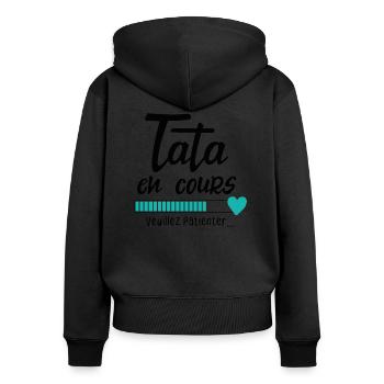 Future Tata en Cours Annonce Grossesse Pour Tante - Sweat à capuche zippé Premium bio Femme - noir - Dos - Julia (174cm)