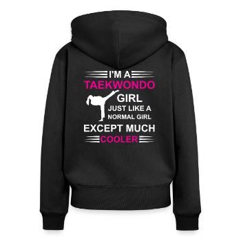 Taekwondo Girl weiß - Frauen Premium Bio Zip Hoodie - Schwarz - Hinten - Julia (174cm)
