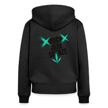 BRICH JEDE GRENZE - Frauen Premium Bio Zip Hoodie - Schwarz - Hinten - Julia (174cm)