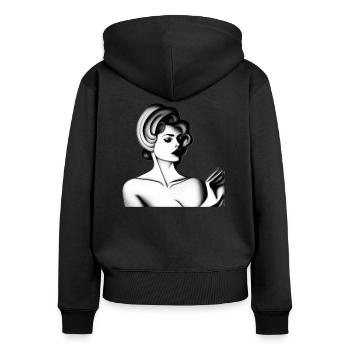 Vintage Madame - Frauen Premium Bio Zip Hoodie - Schwarz - Hinten - Julia (174cm)