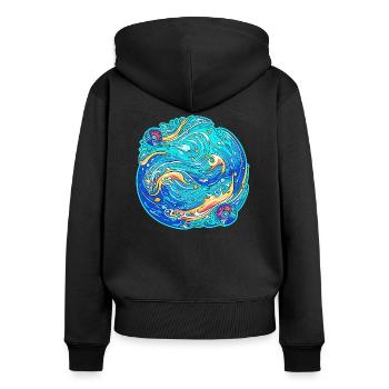 Wilder Ozean - Frauen Premium Bio Zip Hoodie - Schwarz - Hinten - Julia (174cm)