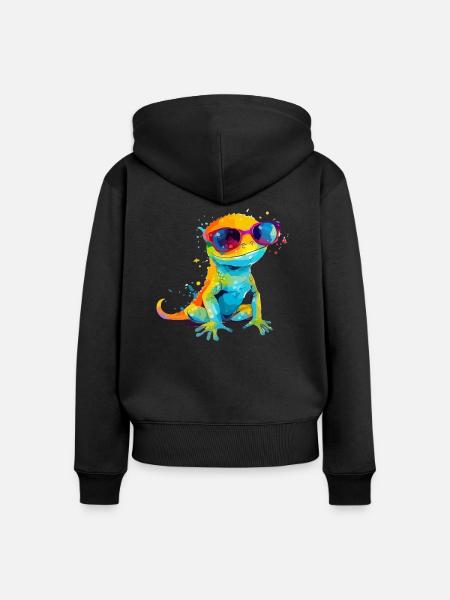 Djibril die Eidechse - Frauen Premium Bio Zip Hoodie - Schwarz