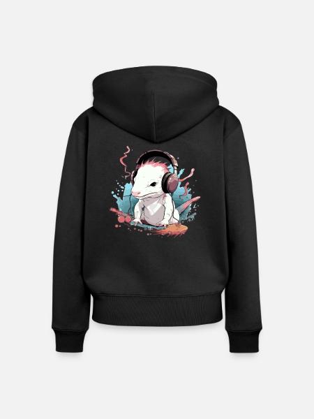 Axo, der audiophile Axolotl - Frauen Premium Bio Zip Hoodie - Schwarz