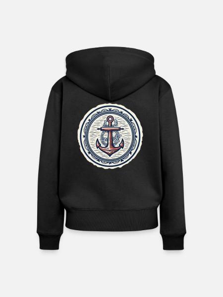 Anker Logo, nautisch - Frauen Premium Bio Zip Hoodie - Schwarz