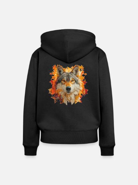 Wolf und Sterne - Frauen Premium Bio Zip Hoodie - Schwarz
