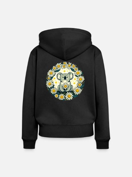 Koala, Bär und Gänseblümchen - Frauen Premium Bio Zip Hoodie - Schwarz