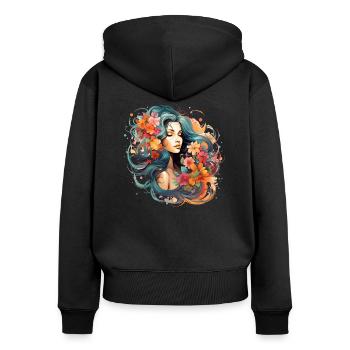 Frau verziert mit Blumen und tollen Farben - Frauen Premium Bio Zip Hoodie - Schwarz - Hinten - Julia (174cm)
