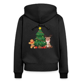 Weihnachtsrentiere - Frauen Premium Bio Zip Hoodie - Schwarz - Hinten - Julia (174cm)