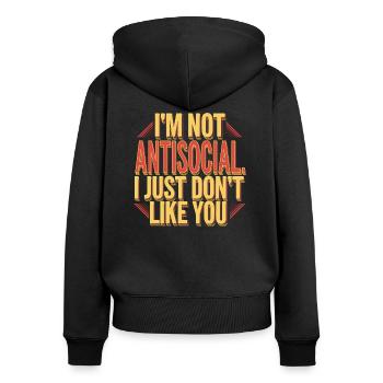 Introvertiert und stolz drauf - Frauen Premium Bio Zip Hoodie - Schwarz - Hinten - Julia (174cm)