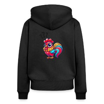 hahn gockel fragezeichen - Frauen Premium Bio Zip Hoodie - Schwarz - Hinten - Julia (174cm)