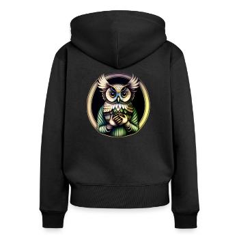 Eule - Frauen Premium Bio Zip Hoodie - Schwarz - Hinten - Julia (174cm)
