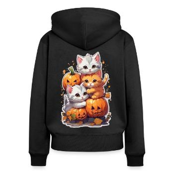 Kawaii Halloween Katze Kürbis Halloween Kostüm - Frauen Premium Bio Zip Hoodie - Schwarz - Hinten - Julia (174cm)