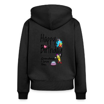 Grand-mère, je t'aime. Joyeux anniversaire - Sweat à capuche zippé Premium bio Femme - noir - Dos - Julia (174cm)
