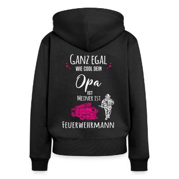 Mein Opa ist Feuerwehrmann - Frauen Premium Bio Zip Hoodie - Schwarz - Hinten - Julia (174cm)