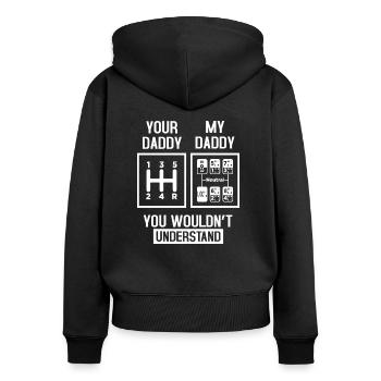 Mein Daddy und dein Daddy - Frauen Premium Bio Zip Hoodie - Schwarz - Hinten - Julia (174cm)