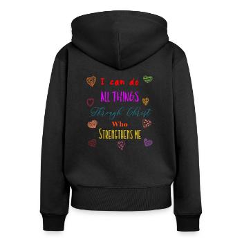 Jesus Jesus Jesus Christlicher Christ - Frauen Premium Bio Zip Hoodie - Schwarz - Hinten - Julia (174cm)