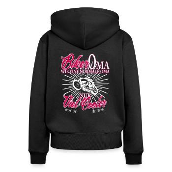 Grand-mère motard - Sweat à capuche zippé Premium bio Femme - noir - Dos - Julia (174cm)
