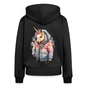 Unicorn wearing a Watercolor jacket - Women's Premium Organic Zip Hoodie - black - Back - Julia (174cm)