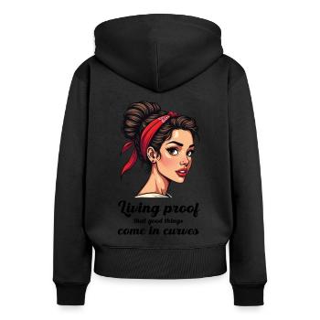 Living proof that good things come in curves. - Women's Premium Organic Zip Hoodie - black - Back - Julia (174cm)