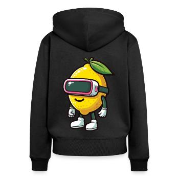 Coole Zitrone mit VR Brille Gamer Shirt - Frauen Premium Bio Zip Hoodie - Schwarz - Hinten - Julia (174cm)