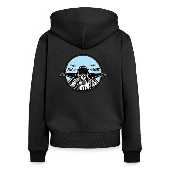 Jet Pilot / Kampfpilot 01_weiß Schwarz - Frauen Premium Bio Zip Hoodie - Schwarz - Hinten - Julia (174cm)