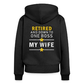 Retired - Frauen Premium Bio Zip Hoodie - Schwarz - Hinten - Julia (174cm)