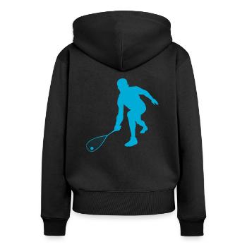 Squash - Frauen Premium Bio Zip Hoodie - Schwarz - Hinten - Julia (174cm)