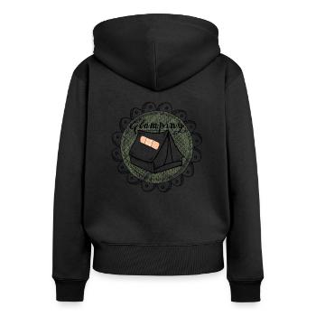 Zelt - Frauen Premium Bio Zip Hoodie - Schwarz - Hinten - Julia (174cm)