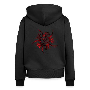 OM rouge, Om, Om hindou, symbole Om, Aum, OM - Sweat à capuche zippé Premium bio Femme - noir - Dos - Julia (174cm)