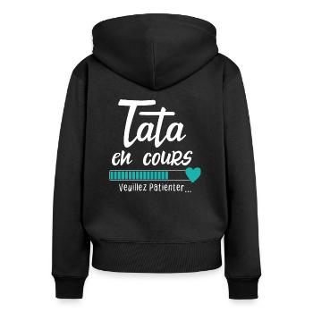 Future Tata en Cours Annonce Grossesse Pour Tante - Sweat à capuche zippé Premium bio Femme - noir - Dos - Julia (174cm)