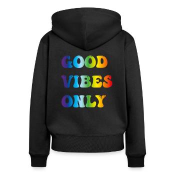 good vibes only - Sweat à capuche zippé Premium bio Femme - noir - Dos - Julia (174cm)