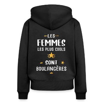 Cadeau Drôle Femme Boulangère Métier Boulangerie - Sweat à capuche zippé Premium bio Femme - noir - Dos - Julia (174cm)