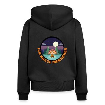 Ich hasse Menschen - Frauen Premium Bio Zip Hoodie - Schwarz - Hinten - Julia (174cm)