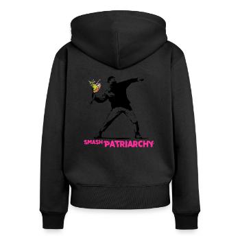 Street Art Graffiti - Smash Patriarchy - Frauen Premium Bio Zip Hoodie - Schwarz - Hinten - Julia (174cm)
