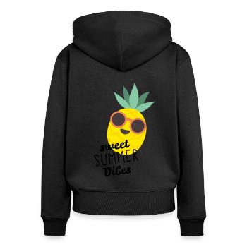 Pineapple with saying sweet summer vibes - Women's Premium Organic Zip Hoodie - black - Back - Julia (174cm)