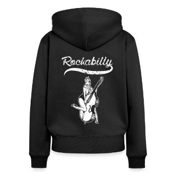 Rockabilly PinUp Kontrabass - Frauen Premium Bio Zip Hoodie - Schwarz - Hinten - Julia (174cm)