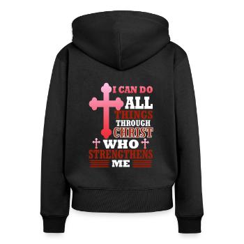 Christ - Frauen Premium Bio Zip Hoodie - Schwarz - Hinten - Julia (174cm)