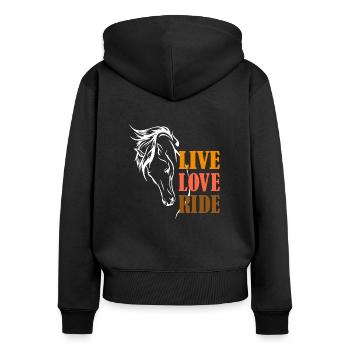 Live Love Ride - Frauen Premium Bio Zip Hoodie - Schwarz - Hinten - Julia (174cm)
