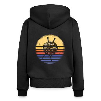 Crocheter Retro Sunset Crocheting - Frauen Premium Bio Zip Hoodie - Schwarz - Hinten - Julia (174cm)