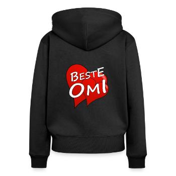 BESTE OMI - Frauen Premium Bio Zip Hoodie - Schwarz - Hinten - Julia (174cm)
