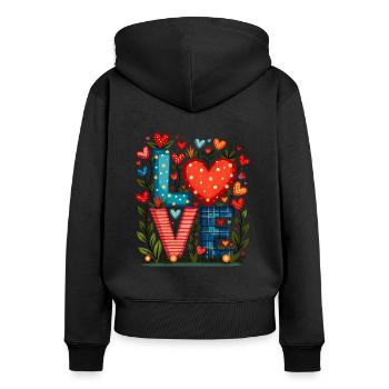 AMOUR - Coeurs et Fleurs - Sweat à capuche zippé Premium bio Femme - noir - Dos - Julia (174cm)