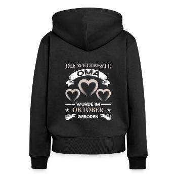 Weltbeste Oma Geburtstag Oktober - Frauen Premium Bio Zip Hoodie - Schwarz - Hinten - Julia (174cm)