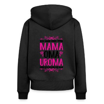 Mama Oma Uroma Spruch Geschenk von Enkel - Frauen Premium Bio Zip Hoodie - Schwarz - Hinten - Julia (174cm)