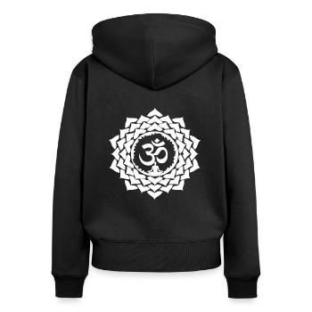 Spirituelle Schwingungen Blume des Lebens - Frauen Premium Bio Zip Hoodie - Schwarz - Hinten - Julia (174cm)