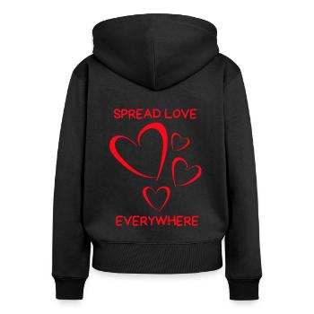 Herz Design – Spread Love Everywhere mit 4 Herze - Frauen Premium Bio Zip Hoodie - Schwarz - Hinten - Julia (174cm)