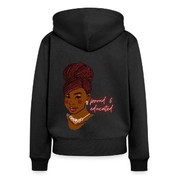 belle femme noire fière et éduquée avec des tresses - Sweat à capuche zippé Premium bio Femme - noir - Dos - Julia (174cm)