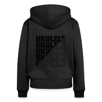 Ukulele typography diagonal - Frauen Premium Bio Zip Hoodie - Schwarz - Hinten - Julia (174cm)
