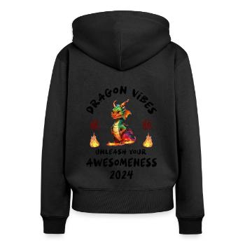 Dragon Vibes - unleash your awesomeness 2024 - Frauen Premium Bio Zip Hoodie - Schwarz - Hinten - Julia (174cm)