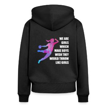 Frauen und Mädchen Handball Geschenkidee - Frauen Premium Bio Zip Hoodie - Schwarz - Hinten - Julia (174cm)