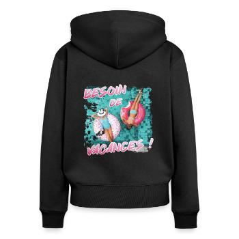 Besoin de Vacances - Sweat à capuche zippé Premium bio Femme - noir - Dos - Julia (174cm)